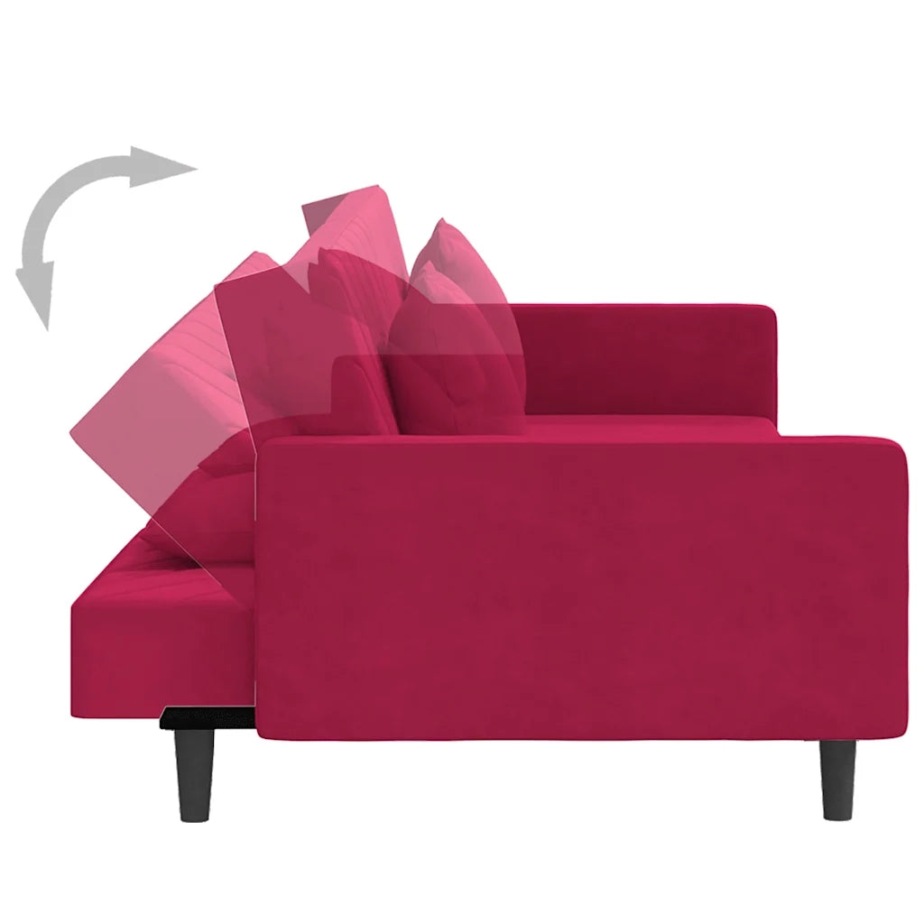 Divano letto | Sof¨¤ letto | Letto singolo a 2 Posti con 2 Cuscini Rosso Vino in Velluto