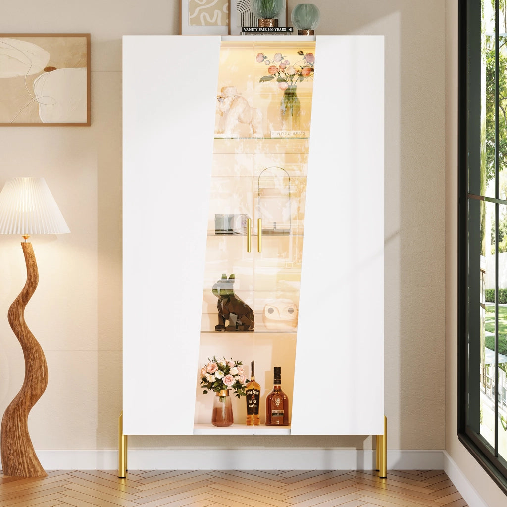 Vetrina 72x40x145 cm con LED multicolore in MDF e vetro bianco