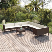 Set Divani da Giardino 11 pz con Cuscini in Polyrattan Marrone cod mxl 38407