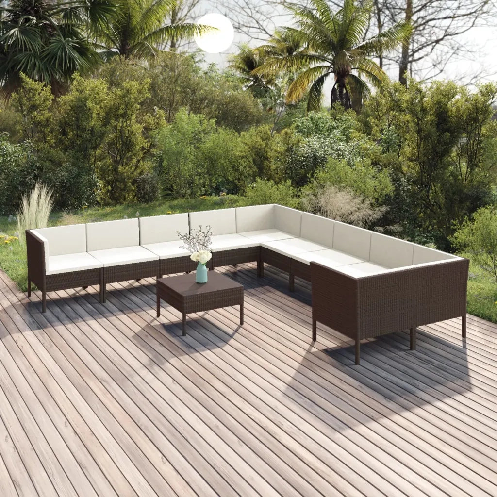 Set Divani da Giardino 11 pz con Cuscini in Polyrattan Marrone cod mxl 38407