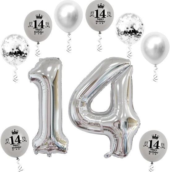 Folone XL 32 pollici - Modello 14 - Decorazione di Compleanno - Decorazione di Festa - Helio/Aria - Alta Resistenza alla Forma - Ballo Numerico