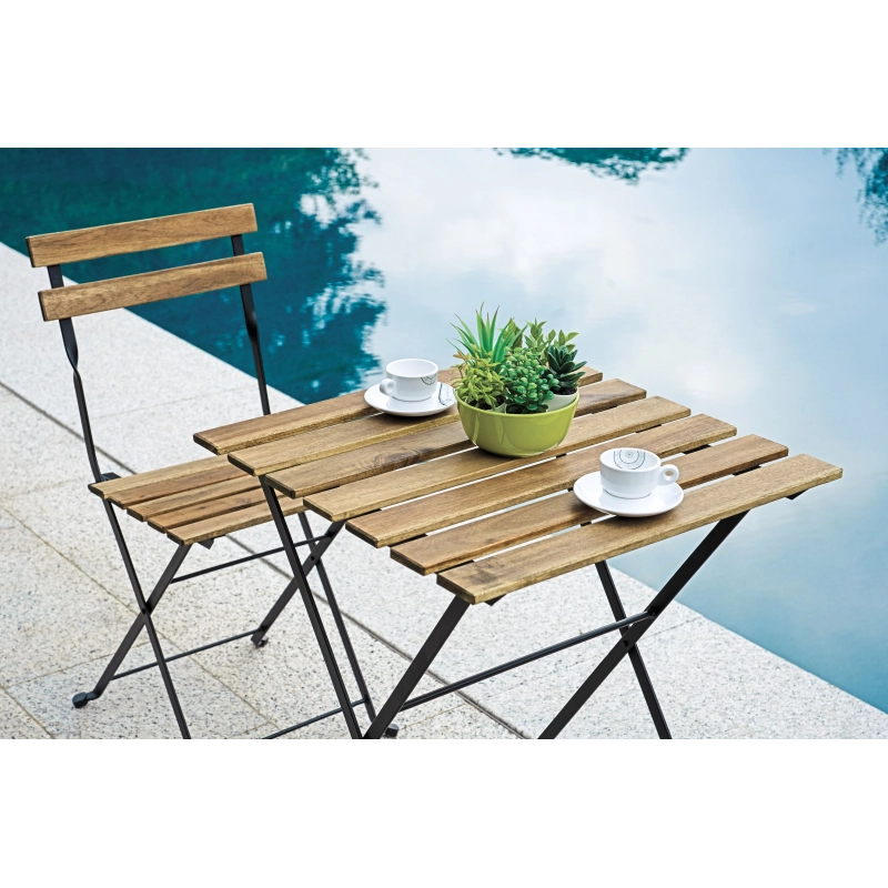 Set Bistrò In Ferro E Acacia Fsc Scura - 2 Sedie E Un Tavolo 55X54 Cm Moia