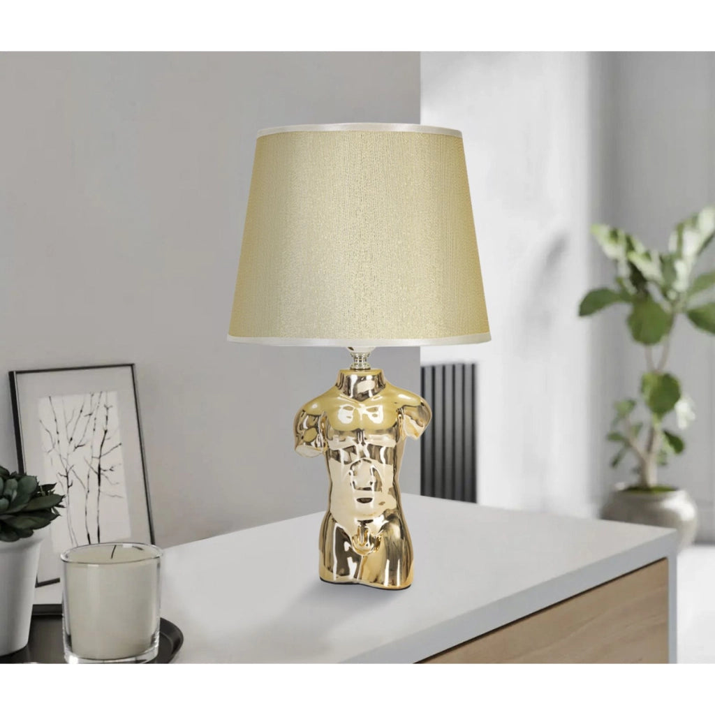 Lampada da Tavolo Uomo, Oro, Ceramica, 25x25x42,5 cm
