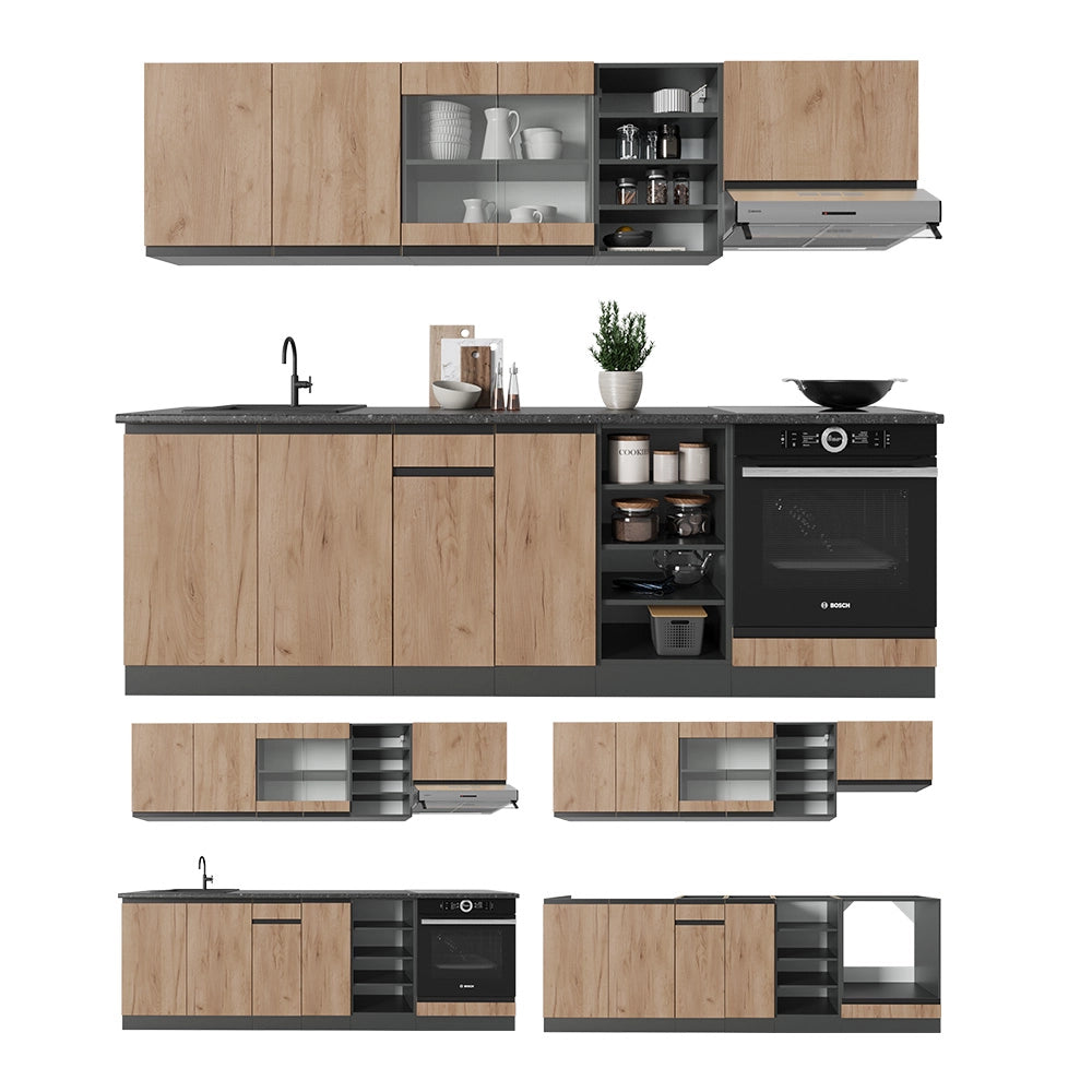 Vicco Cucina componibile Quercia dorata/antracite 240 cm Forma a J