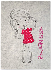 Certificato Sweet Girl con copertina in velluto 100% lana bianca e cartellino da mostra DIN A4 con 20 fori di inserimento