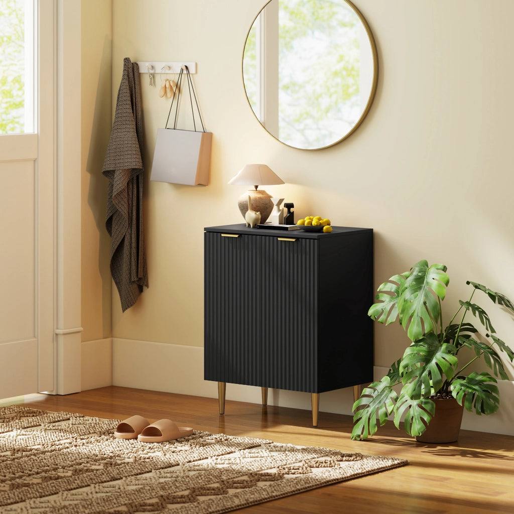 Credenza Moderna 60x40x80 cm con 2 Ante e Ripiano Regolabile con Gambe in Metallo in MDF Nero