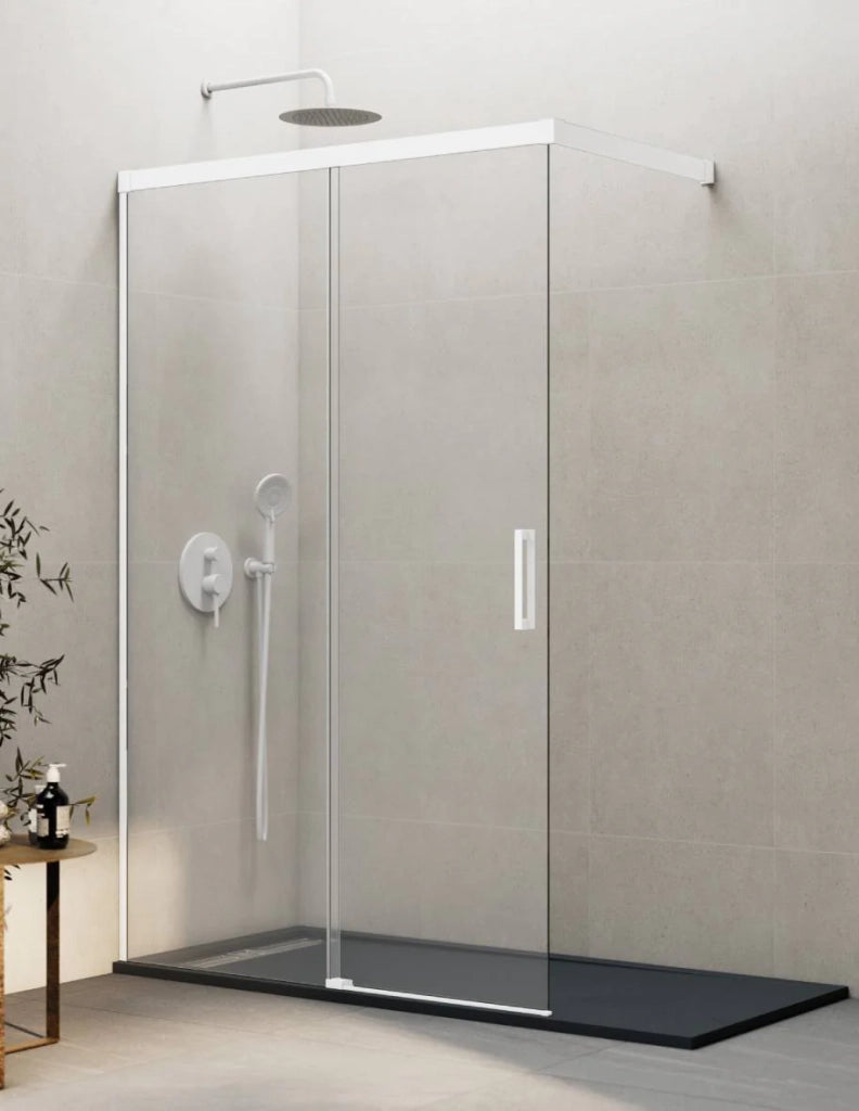 Porta doccia scorrevole 1+1 THALASSA (BASIC) walk-in 130 cm Profilo Bianco vetro trasparente