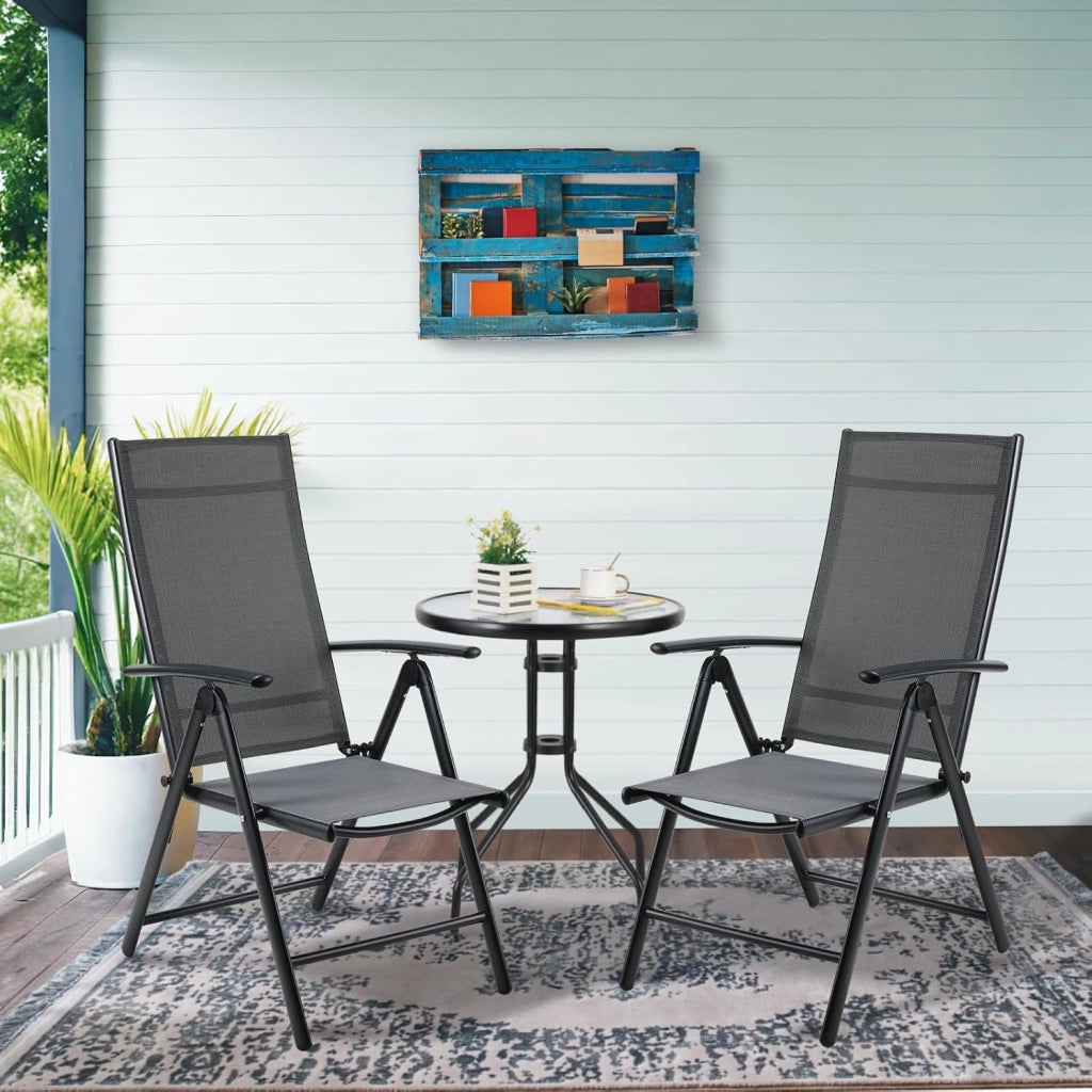 Sedia Pieghevole da Esterno, 2 Sedie da Giardino in Alluminio, Regolabili in 7 Direzioni con Braccioli, Traspiranti, Sedie da Campeggio, Sedie da Balcone, 65 x 52 x 107 cm