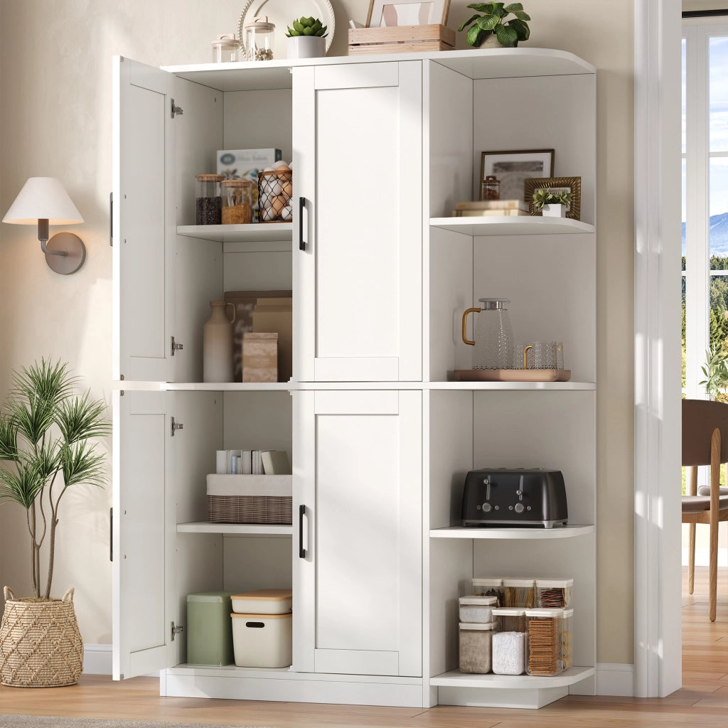 Armadio cucina alto con 4 ante e 4 vani aperti, ripiani regolabili, 103 × 40 × 163 cm, bianco