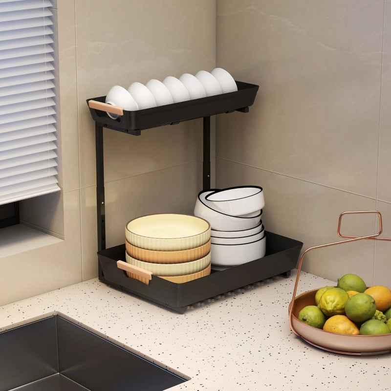 MENSOLA DA CUCINA Regolabile 40 x 30 x 33,5-42 cm Nero Plastica