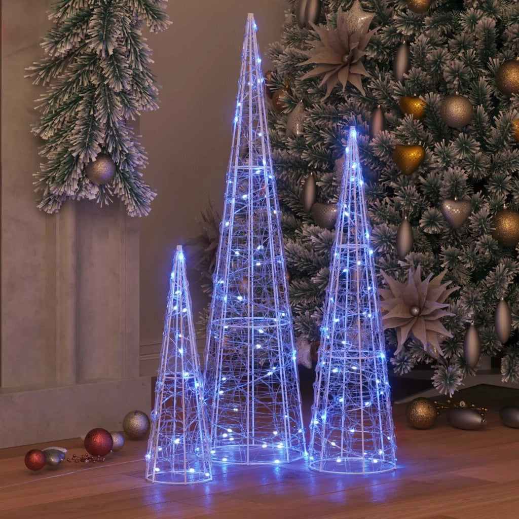 Albero di Natale con 90 LED 3 pcs Blu 20 x 20 x 80 cm Acrilico