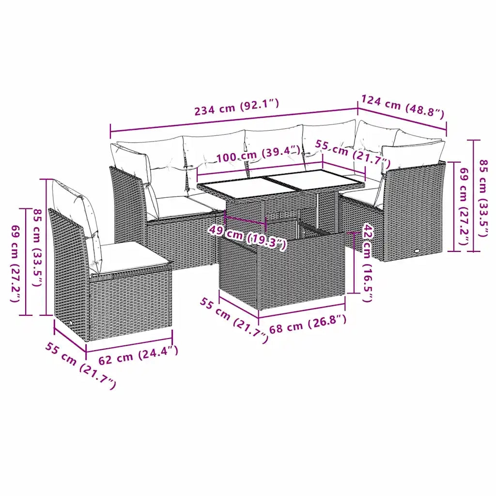 Set Divani da Giardino con Cuscini 7pz Nero Polyrattan 3266616