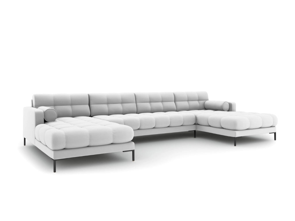Cosmopolitan Design - Divano panoramico "Bali" 7 posti in tessuto strutturato grigio chiaro 