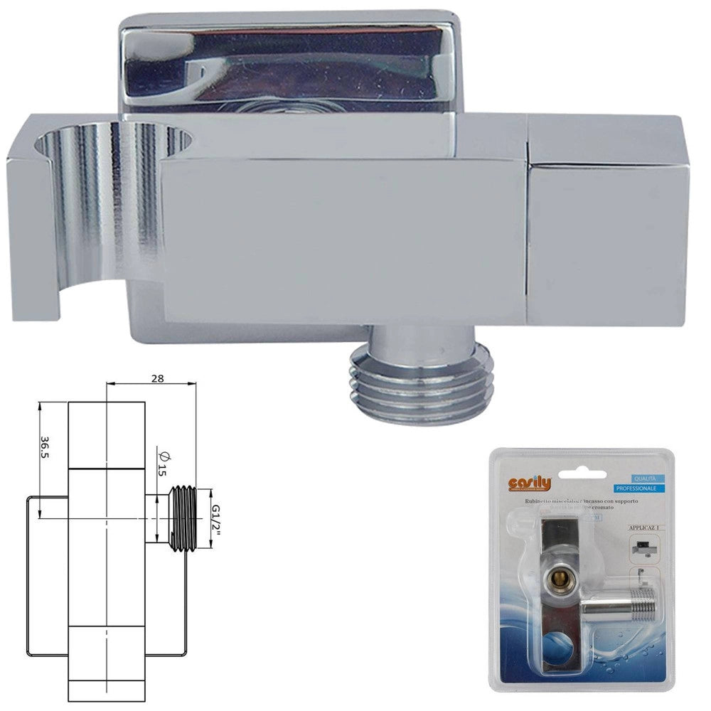 Trade Shop - Miscelatore Per Doccia A Incasso Parete Con Supporto Doccetta Quadrato Art.59506 -