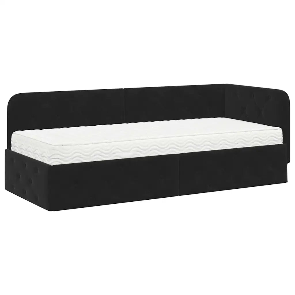 Letto singolo | Letto per adulti | Cornice del letto ad angolo Nero 80 x 200 cm Velluto