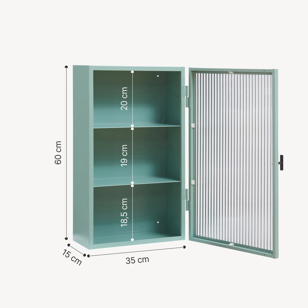 Armadietto a Parete Zundert Pensile ad Anta in Vetro Scanalato 60 x 35 x 15 cm - Menta Verde [en.casa]