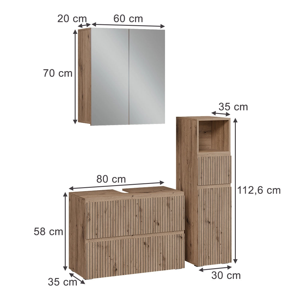 Vicco Set di mobili da bagno 3 pezzi Artigiano 3 parti