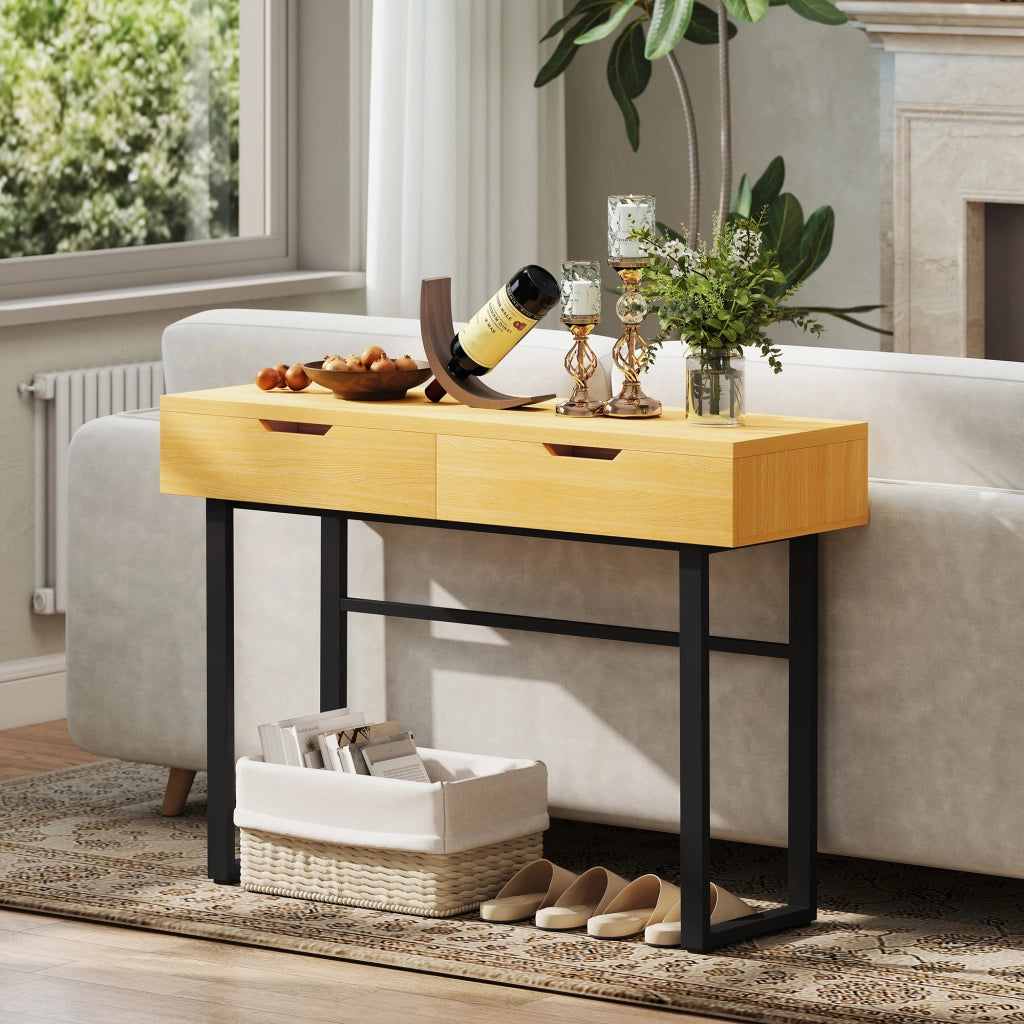 Tavolino console con 2 cassetti ¨C zephmum ¨C metallo naturale 110x35x76.5 cm