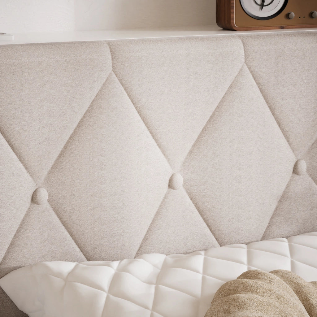 LETTO imbottito 140x190 cm bianco con testiera LED e USB
