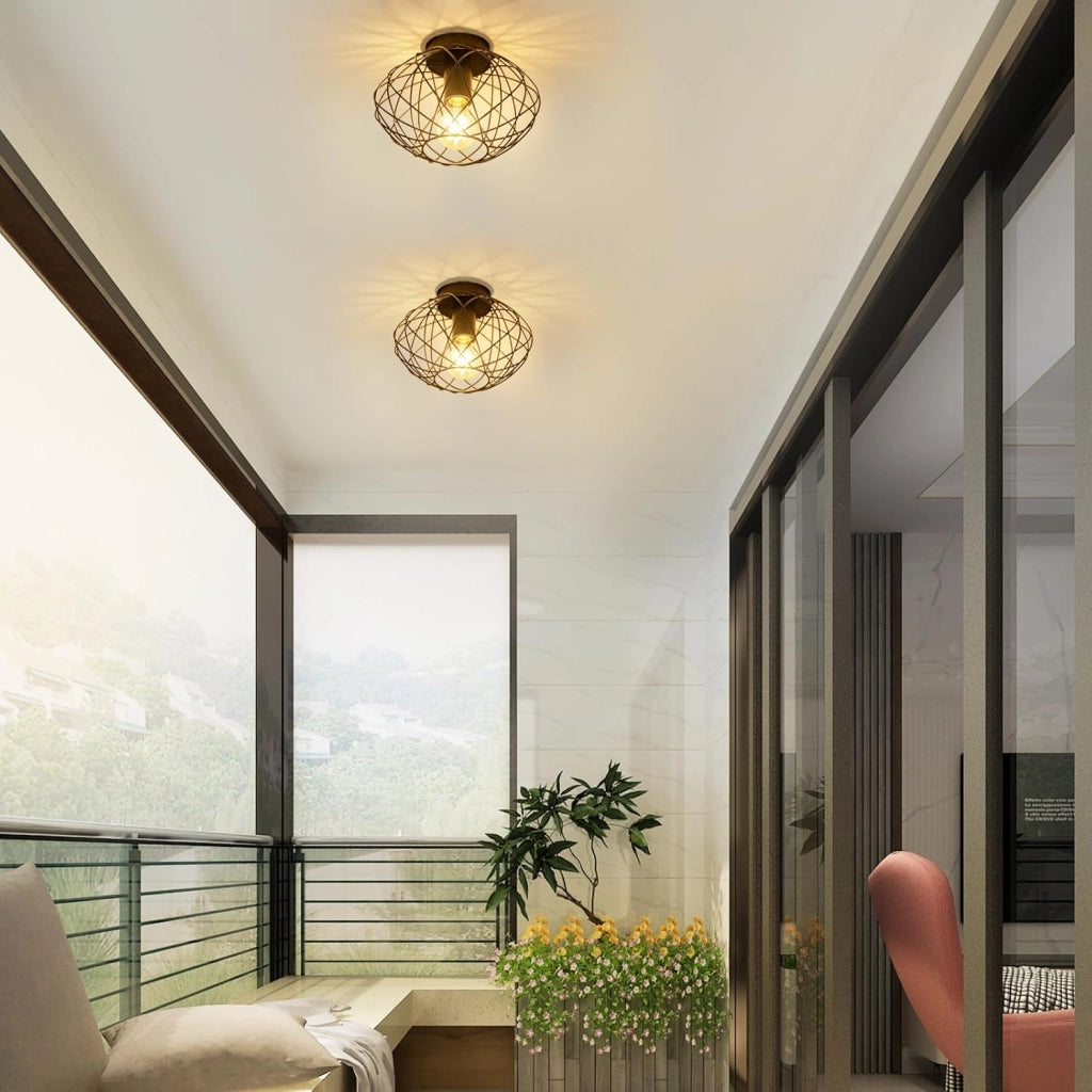 ZMH Lampada da soffitto vintage nera 25cm griglia gabbia per interni