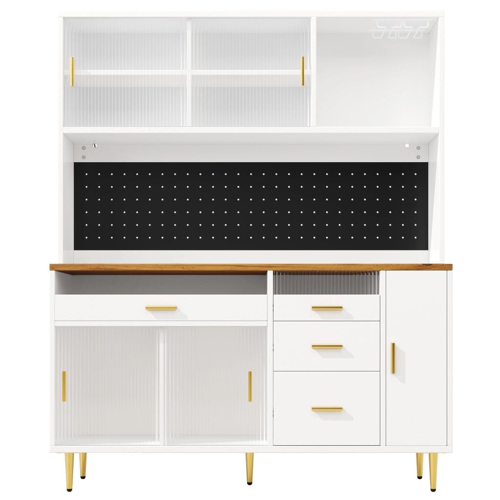 ARMADIO ALTO 145x39x171 cm Bianco in Vetro e MDF con LED