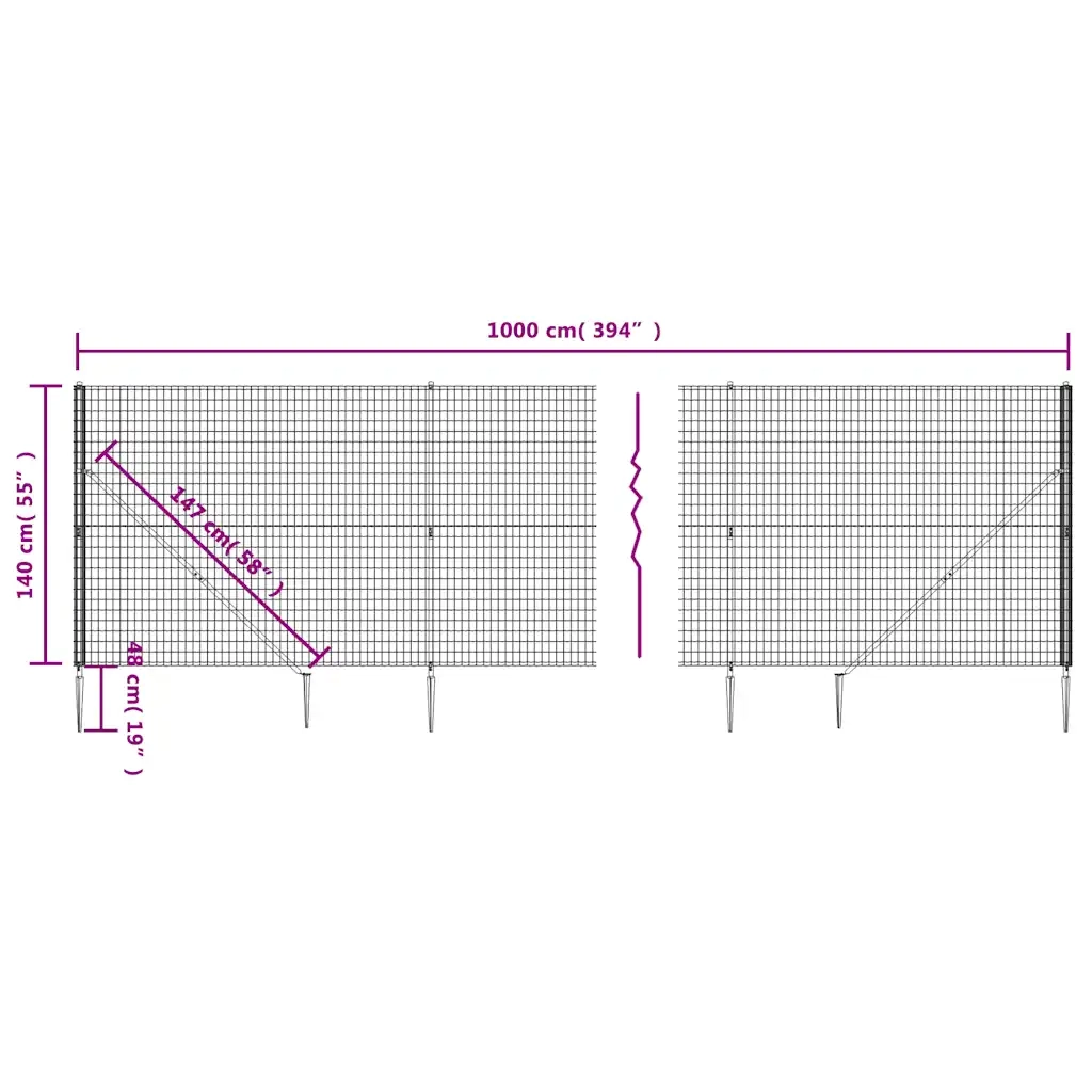Recinzione da Giardino | Recinzione Metallica con Picchetti Ancoraggio Antracite 1,4x10m
