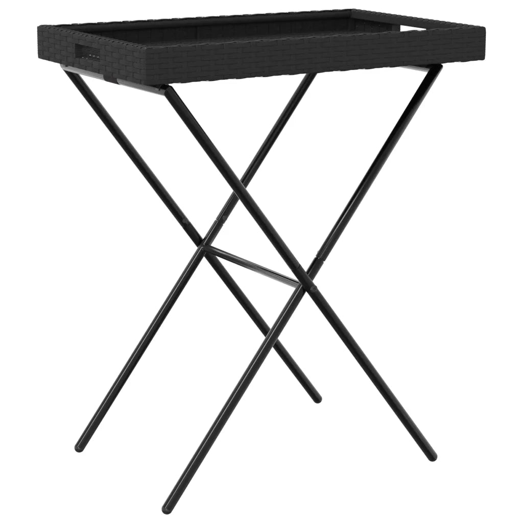 Tavolino Vassoio Pieghevole-Tavolino da soggiorno-Tavolo Nero 65x40x75 cm in Polyrattan