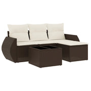 Set Divano da Giardino 5 pz | Set Salotto da Giardino con Cuscini Marrone in Polyrattan