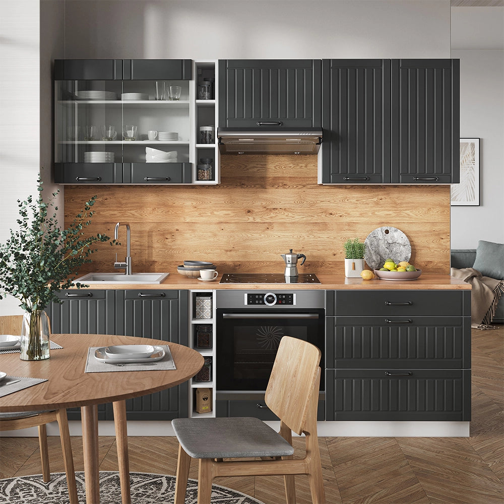 Cucina componibile Fame-Line Antracite rustico/Bianco 235 cm senza piano di lavoro Vicco