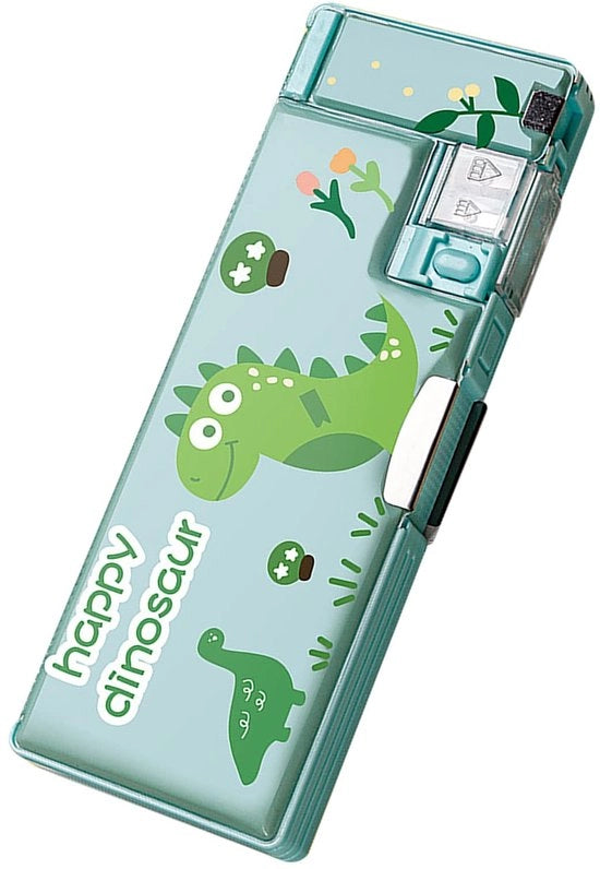 Etui per matite con stile cartoon - doppio - con trapano per punte e chiusura magnetica - diverse tasche per matite - tasca per pennelli