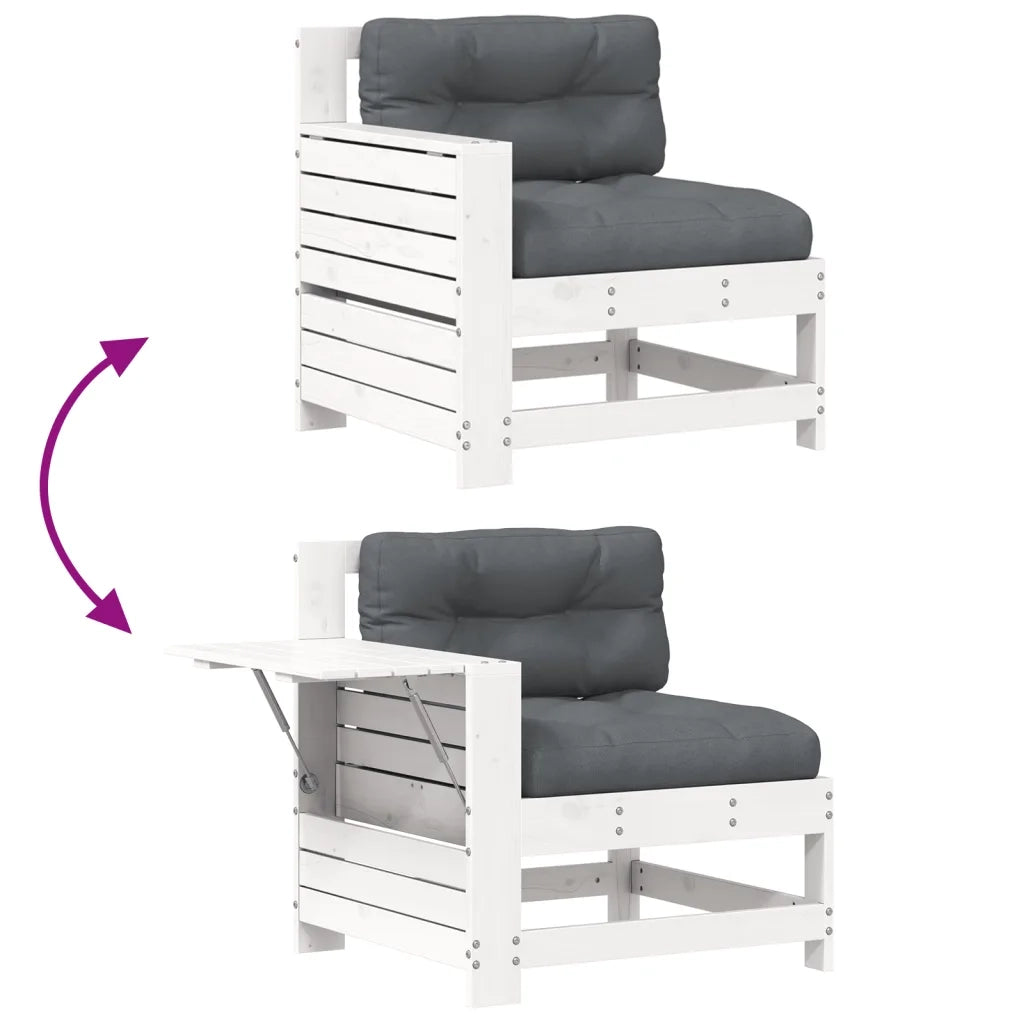 Divano Giardino Senza Braccioli con Cuscino-Sofa da Giardino-Divanetto da esterno Bianco Legno Pino 293106