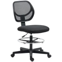 Sedia da Ufficio con Seduta Alta in Tessuto, Poggiapiedi, Altezza Regolabile 50-70 cm, Girevole 360°, Nero