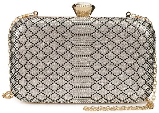 Borsa Clutch per Donna con Strass per Feste e Matrimonio di Sera Nero