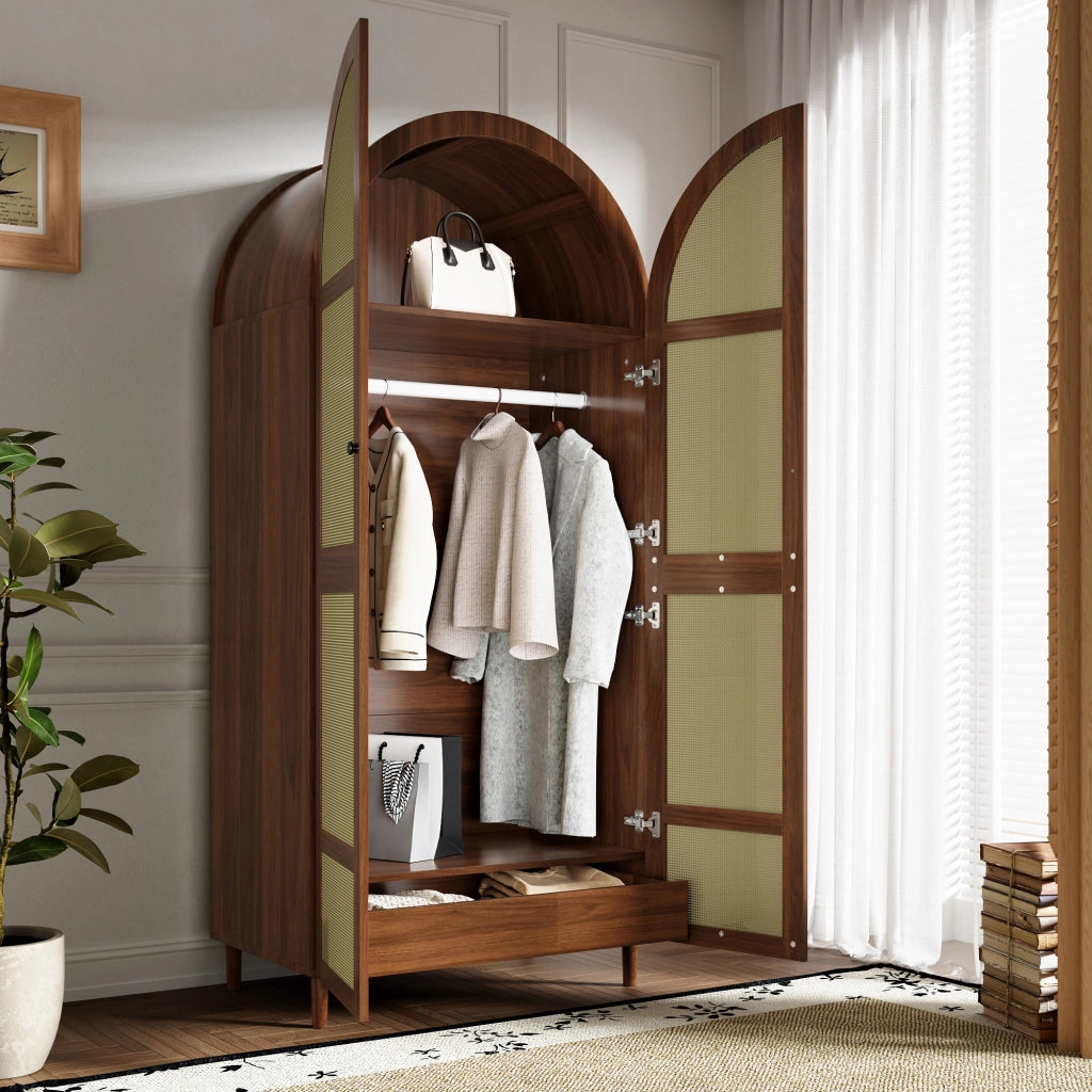 Armadio con 2 ante curve; spazio con asta appendiabiti e cassetti; per camera e ingresso; 80 × 50 × 179 cm