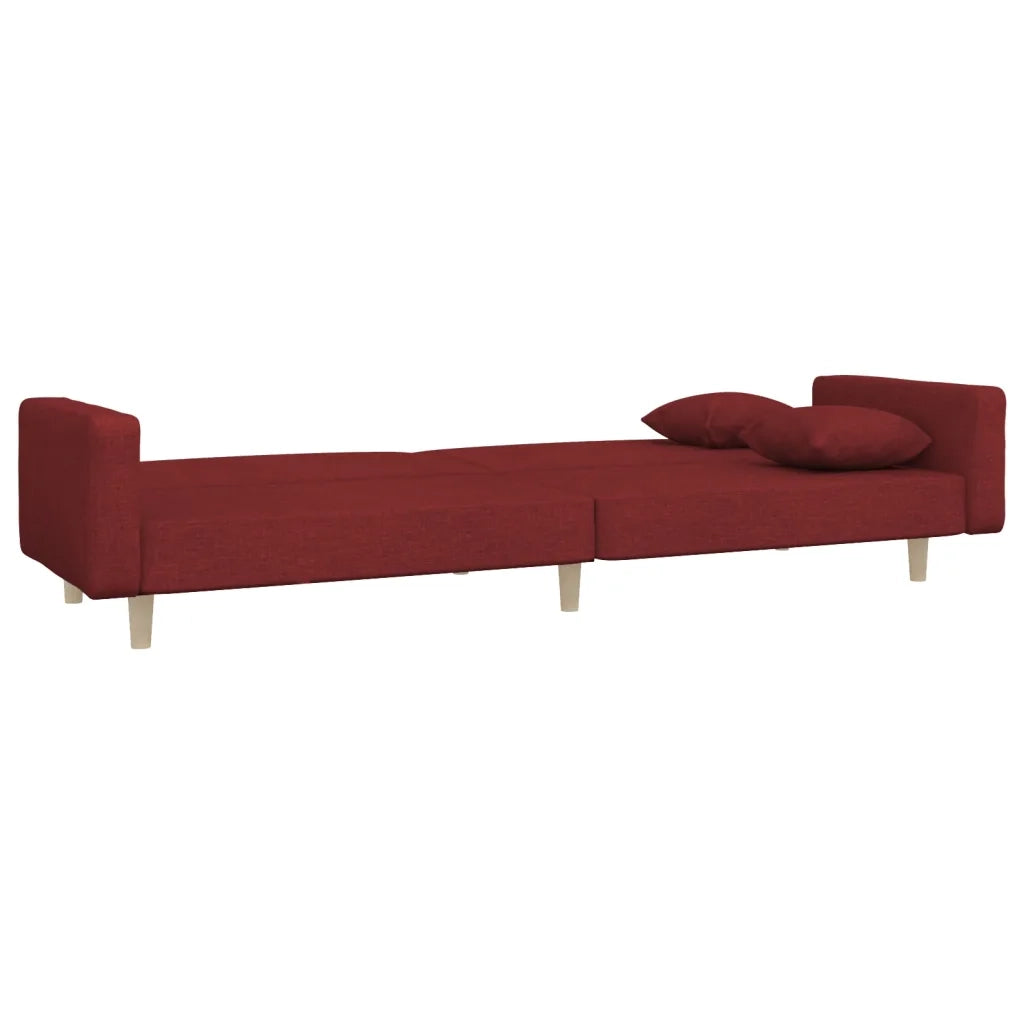 Divano Letto a 2 Posti con 2 Cuscini Rosso Vino in Tessuto 375746