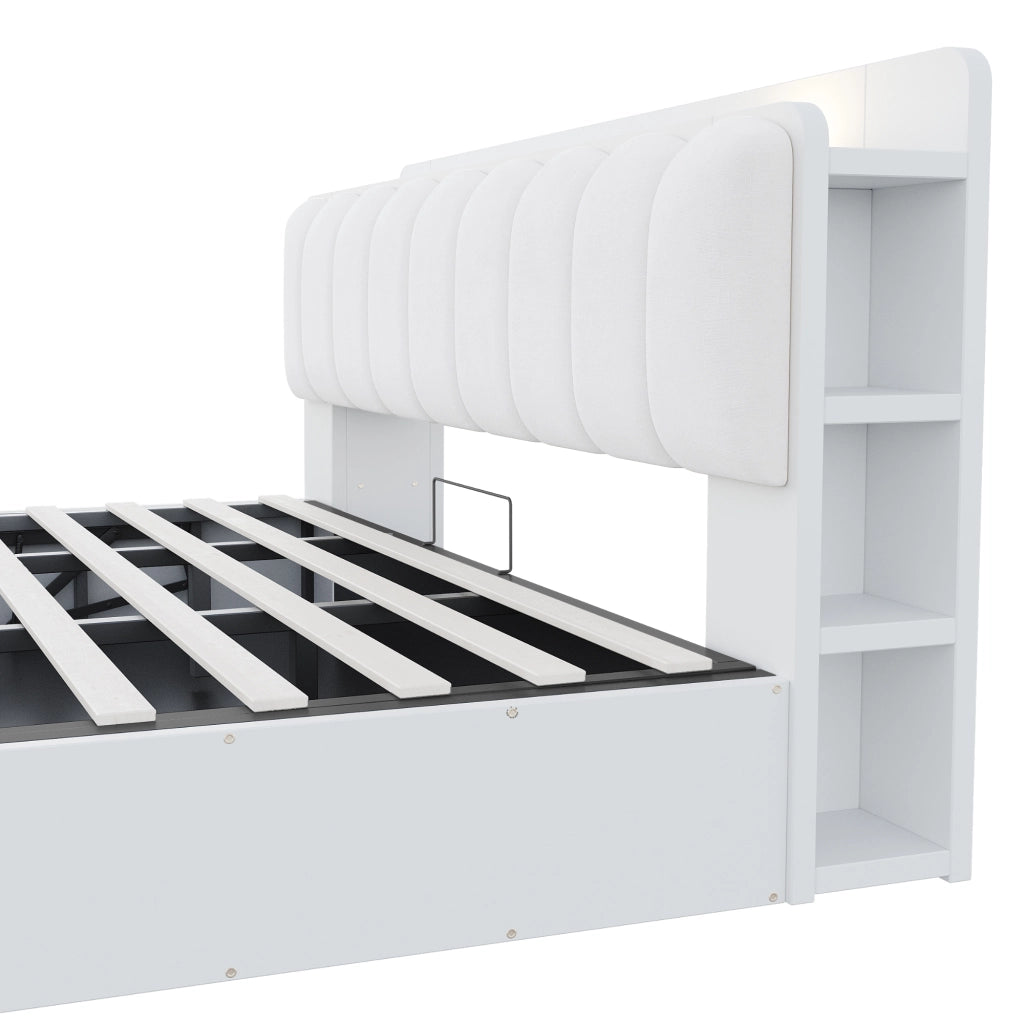 LETTO contenitore 180x200 cm in legno bianco con testiera imbottita e USB