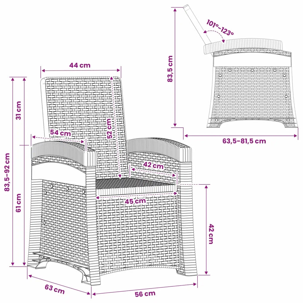 Sedia da giardino reclinabile effetto rattan 2 pz Marrone PP 8011997