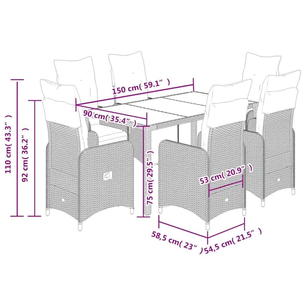 vidaXL Set Bistrò da Giardino 7 pz con Cuscini in Polyrattan Marrone