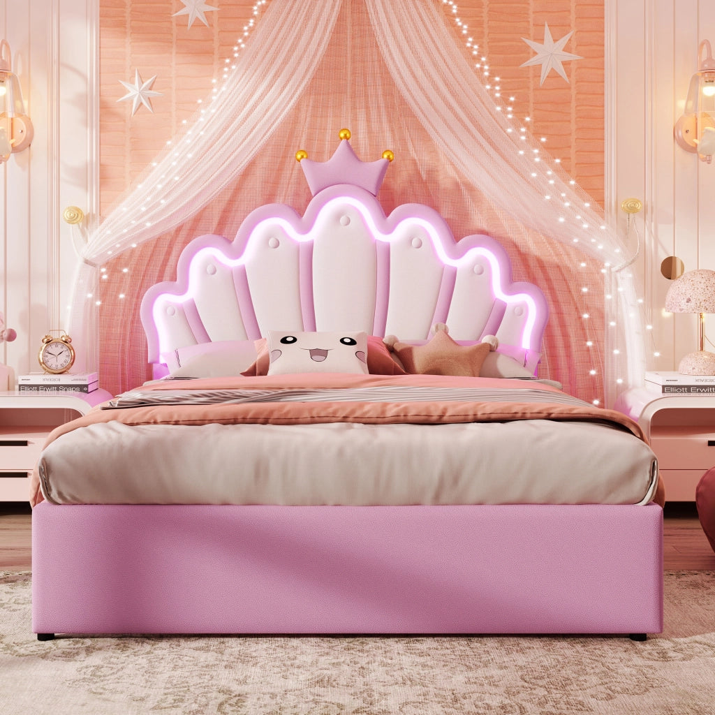Letto imbottito 140 x 200 cm con luci LED e cassetti