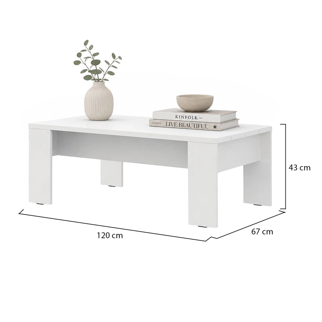 Bertona, Tavolino da Salotto Piano Effetto Doghe, 120x67x43h cm Bianco