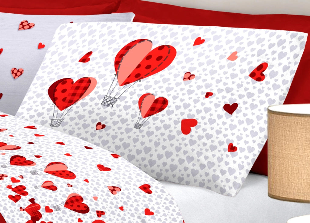 Completo Lenzuola Linea Pensieri Delicati 100% Cotone Disegno Mongolfiera - Singolo - Rosso