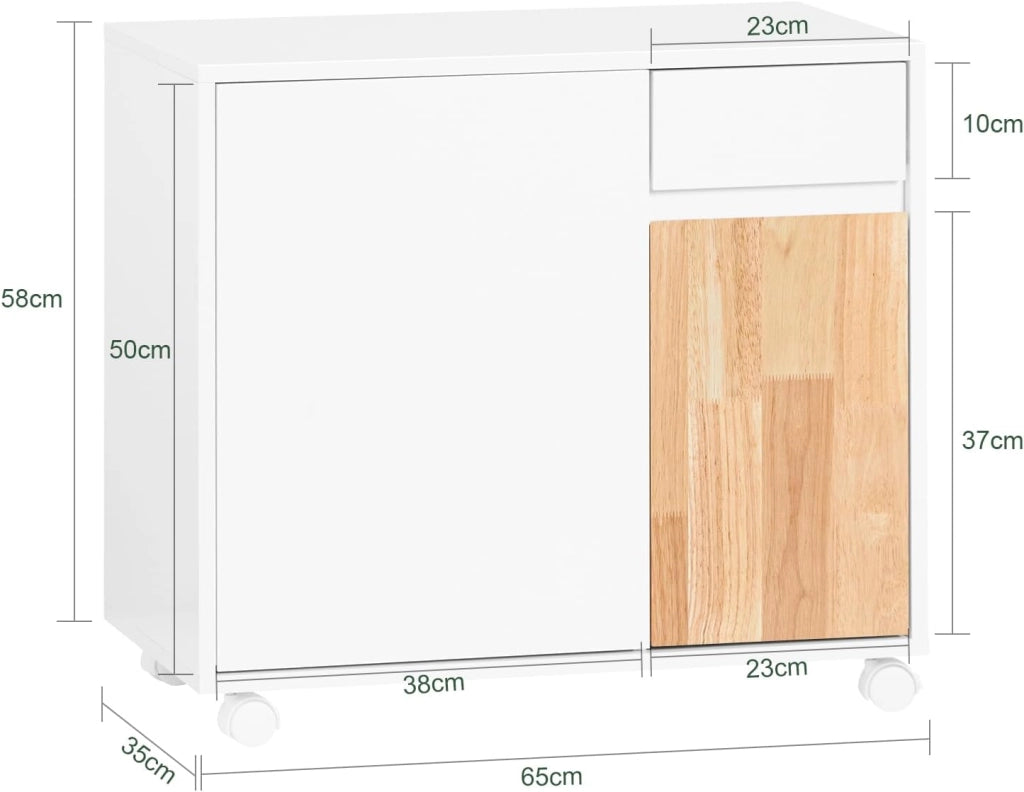 Carrello da ufficio Carrello Portaoggetti con Cassetto Tavolino stampante Bianco-Naturale 65x35x58cm ASK04-WN