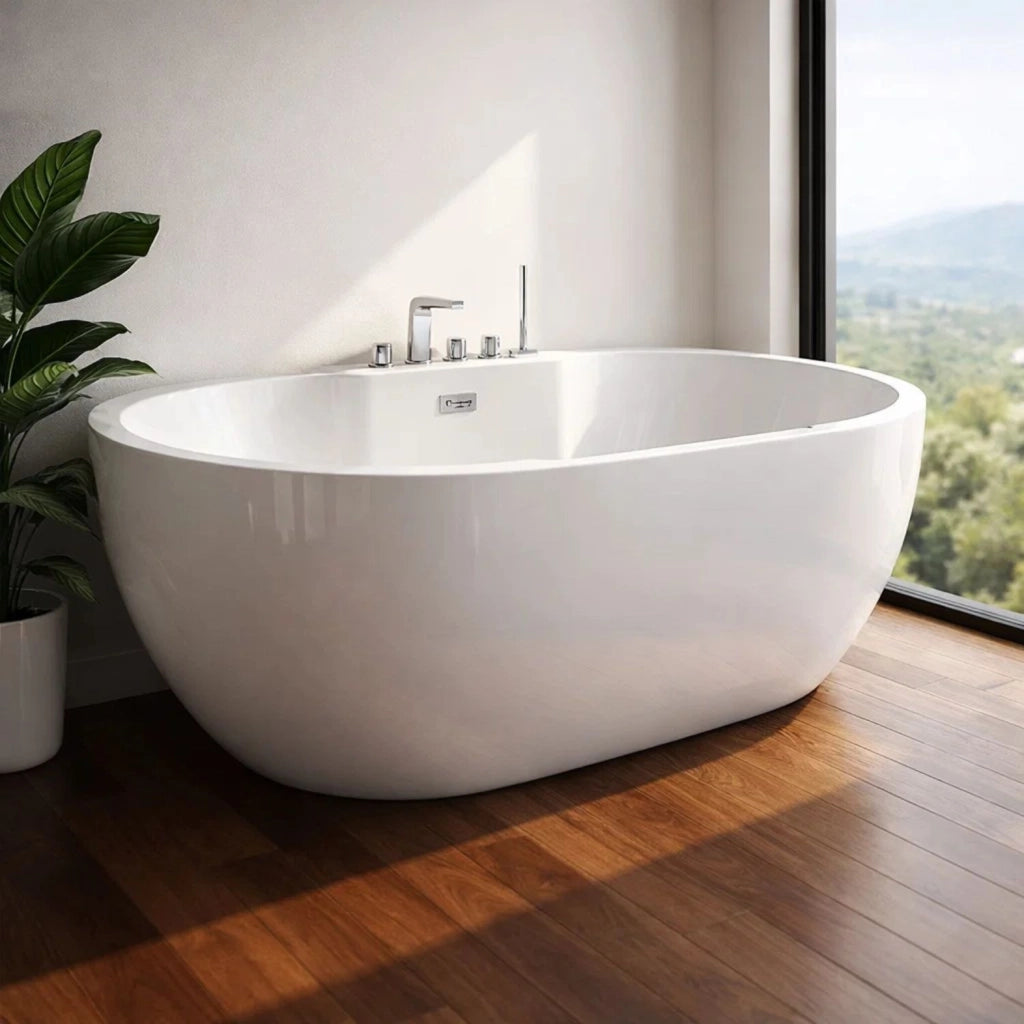 Vasca da bagno free standing ovale acrilico bianco lucido 3 misure h 60 cm *** misure 170x80x60 cm, confezione 1