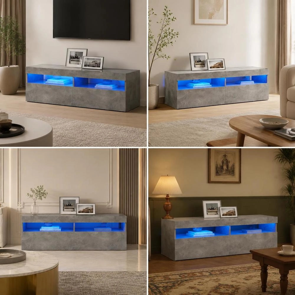 TV Cabinet With LED Lighting, Concrete Grey, 120 X 35 X 40 Cm