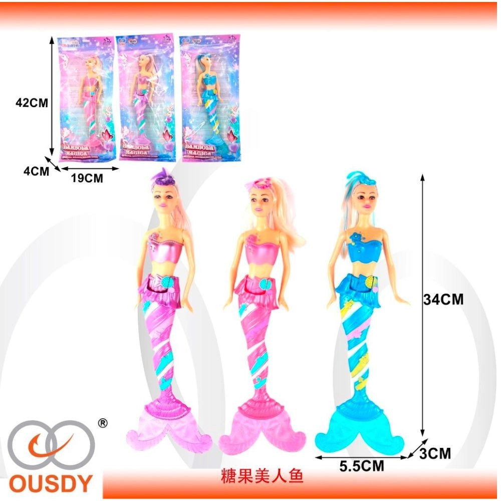 Trade Shop - Bambola Muneca Sirenetta Principessa Del Mare Super Colorata Per Bambine Di 3+ -