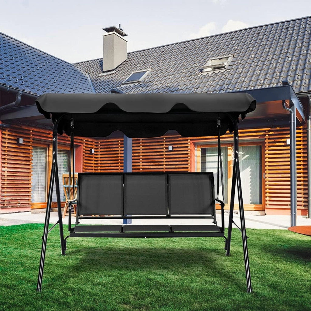 Dondolo da Giardino, a 3 Posti, Tetto di Ricambiabile, Telaio in Metallo e Texteline, con Copertura Anti-UV e Anti-Acqua, Arredo per Esterno, 173x119x152 cm, 2 Colori (2)