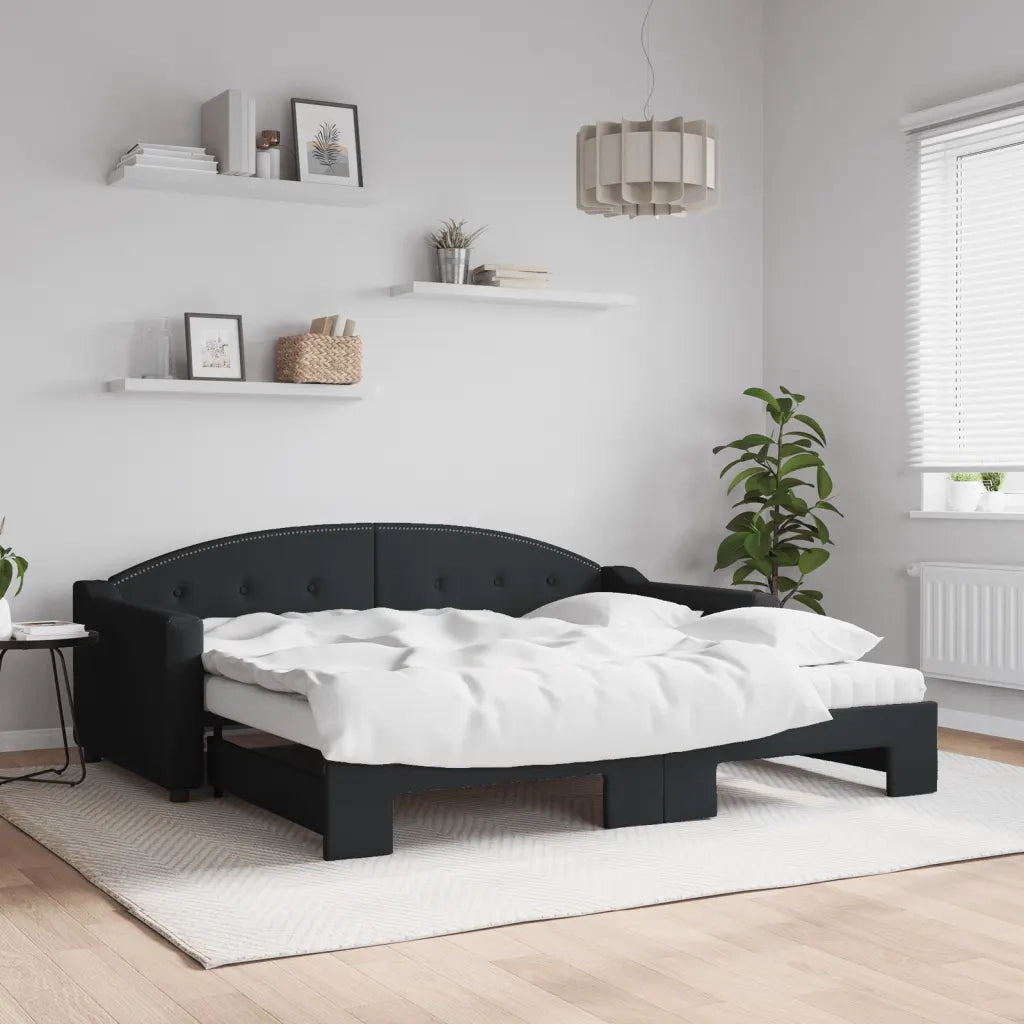 Divano Letto Estraibile con Materassi Nero 90x190 cm in Tessuto 3197560