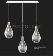 SOSPENSIONE BIANCO 3 LUCI RETTANGOLARE VETRI PICCOLI FUME' 1193BI-S3 RP-FU