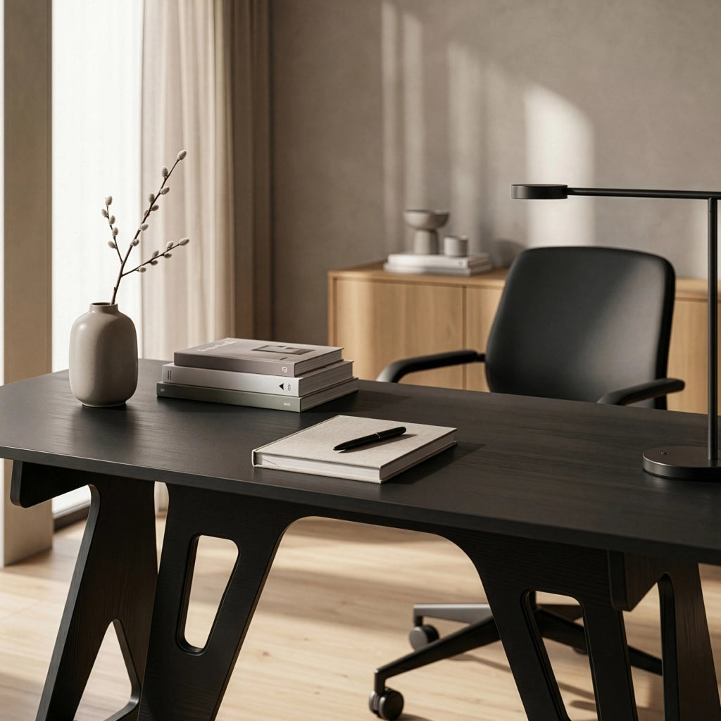 Scrivania Bostenenna con Struttura Geometrica 120 x 60 x 75 cm - Nero Effetto Legno [en.casa]