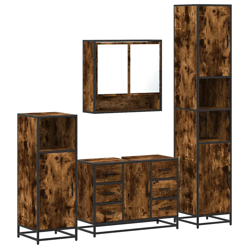 Set Mobili da Bagno 4 pz Rovere Fumo in Legno Multistrato